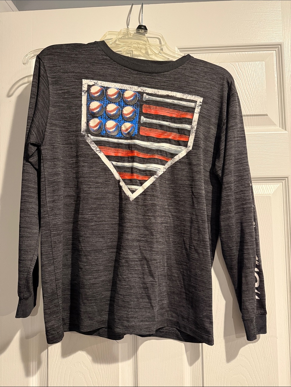 Kids Long Sleeve Tee - Dark Gray American Flag Baseball Graphic